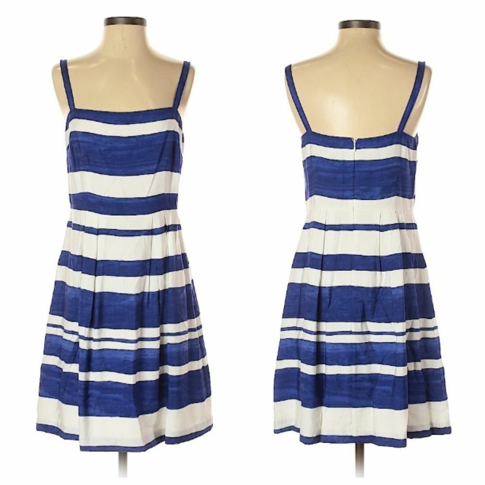 Ann Taylor Loft Dress Sz 4 Multicolor Striped Pleaded A-Line Knee Lined Sundress - Picture 3 of 6